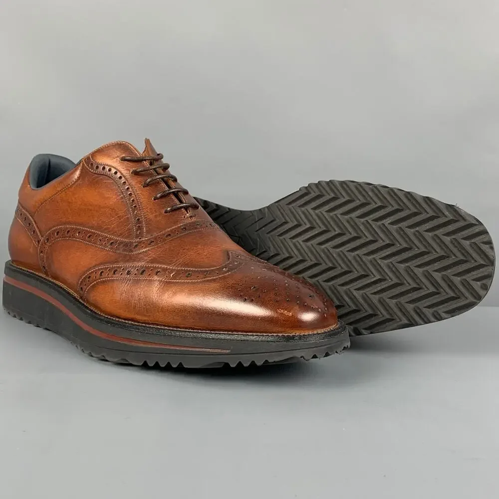 BALLY Size 8.5 Brown Antique Leather Wingtip Lace Up Shoes